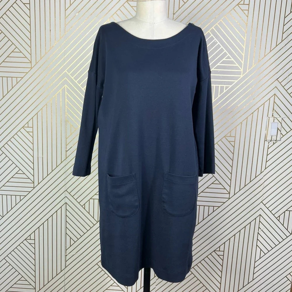 Hobbs London Navy Blue Zip Shoulder Pocket Shift Dress Size US 6